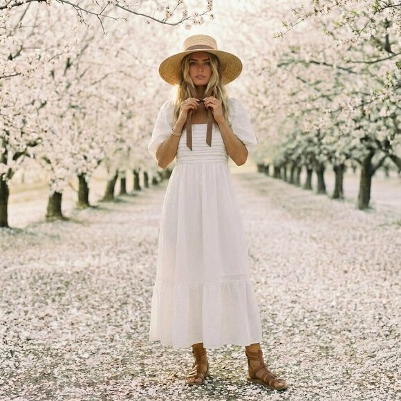 NWT By The River White Flowy Midi Dress | Spring Picnic Boho Cottagecore M - Picture 5 of 9